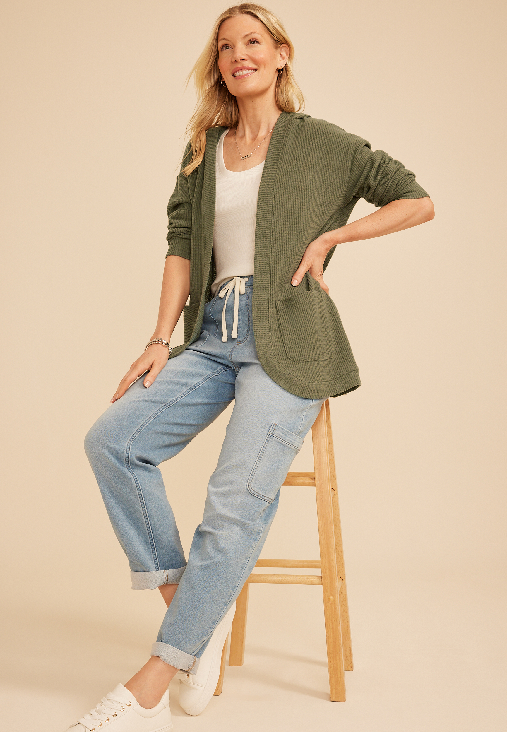Brushed Waffle Hooded Cardigan, C3142, large