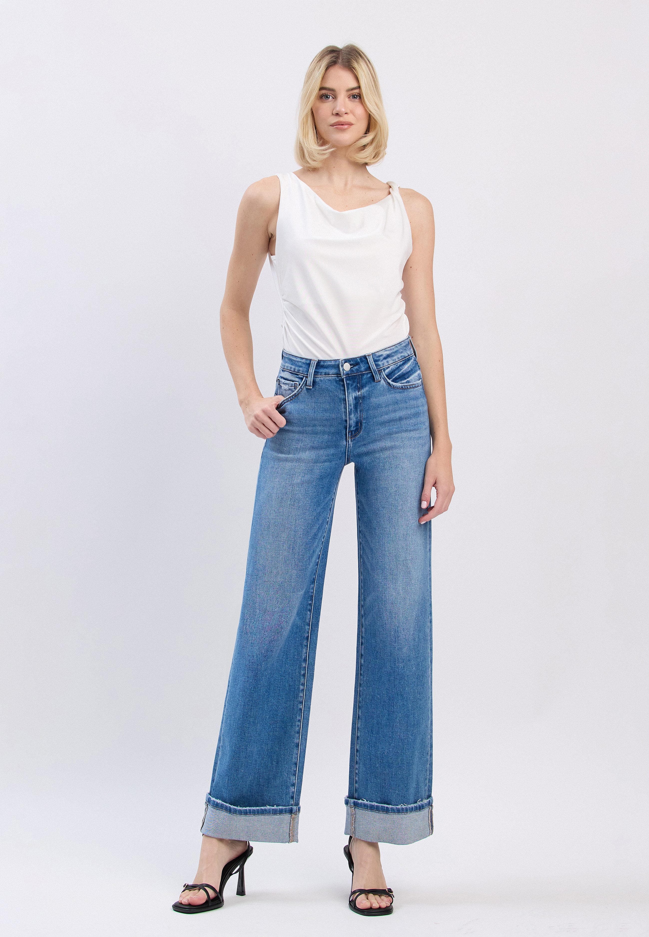 Flying Monkey&trade; High Rise Cuffed Hem Wide Leg Jean