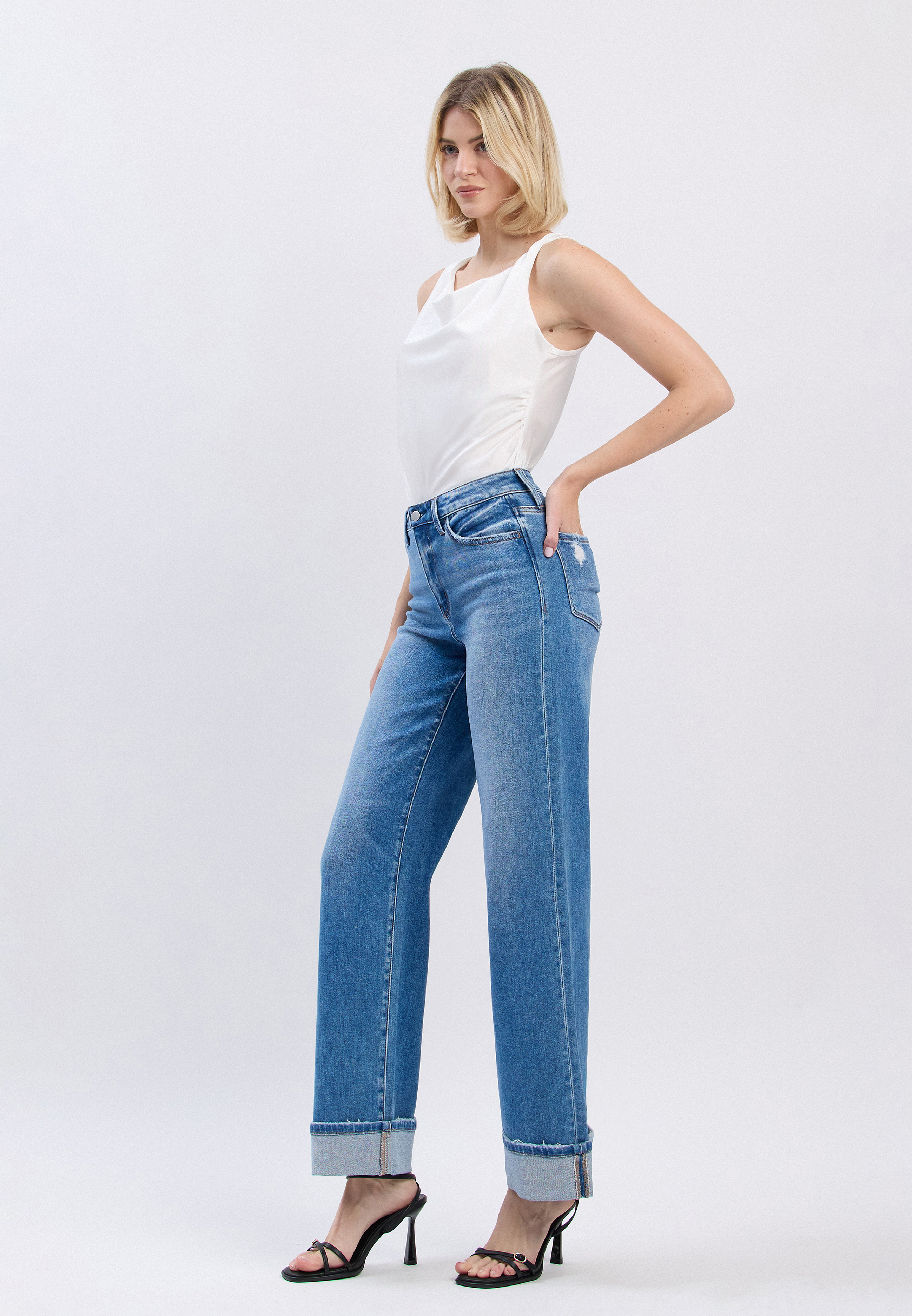 Flying Monkey&trade; High Rise Cuffed Hem Wide Leg Jean, C3337, large