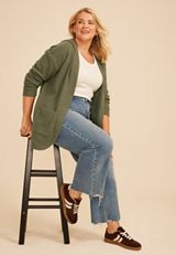 Plus Size Brushed Waffle Hooded Cardigan, C3142, small
