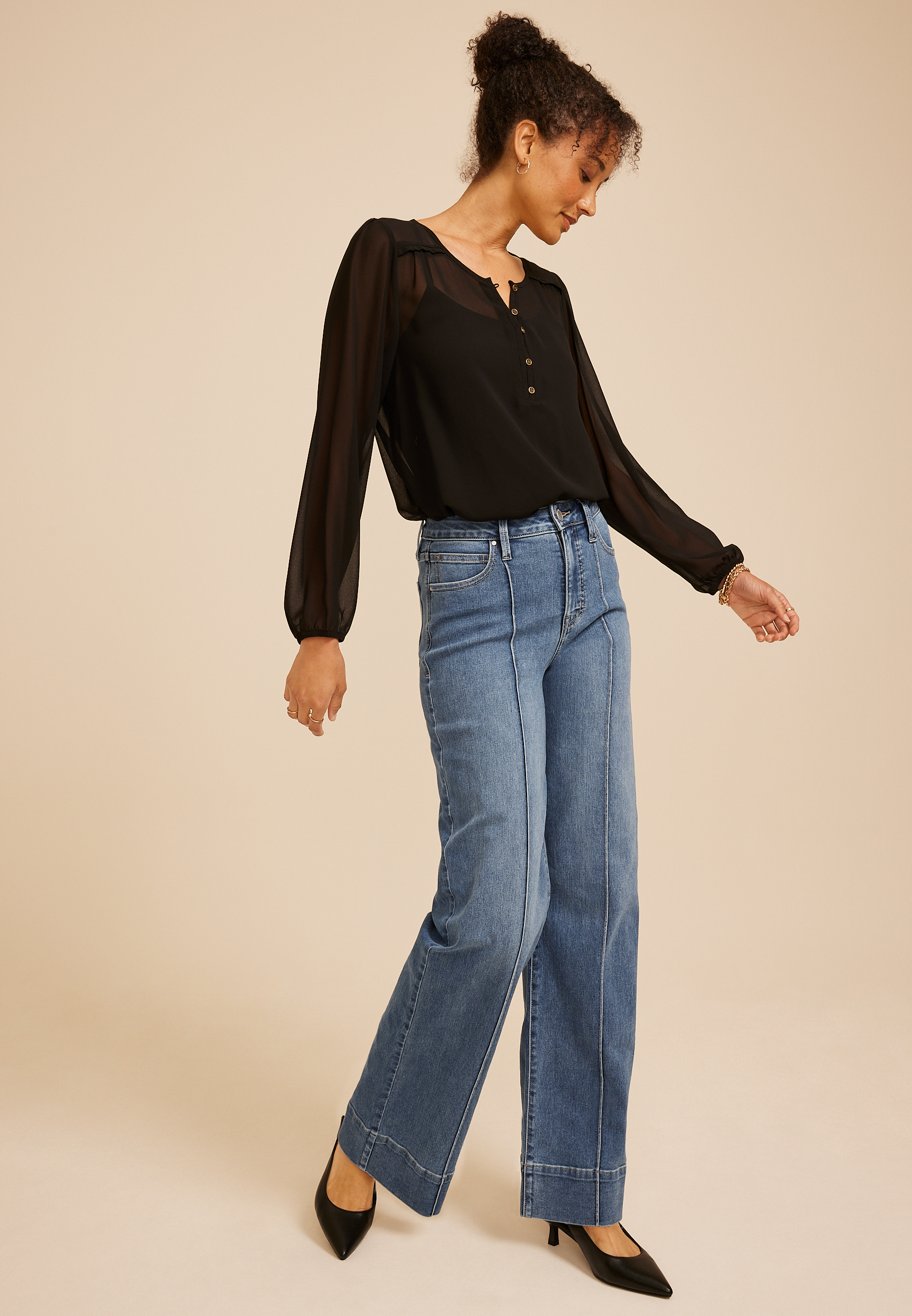 Everflex™ High Rise Pintuck Wide Leg Jean, C3337, large