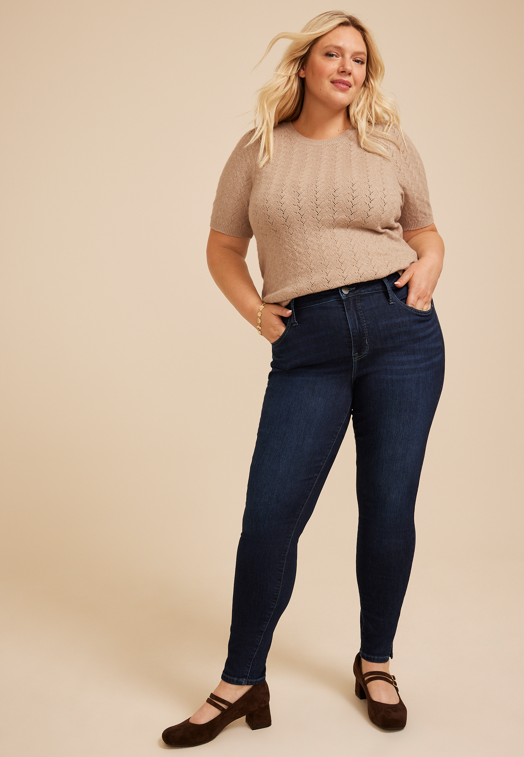 Plus Size Everflex™ Super Dark High Rise Skinny Jean, C258, large
