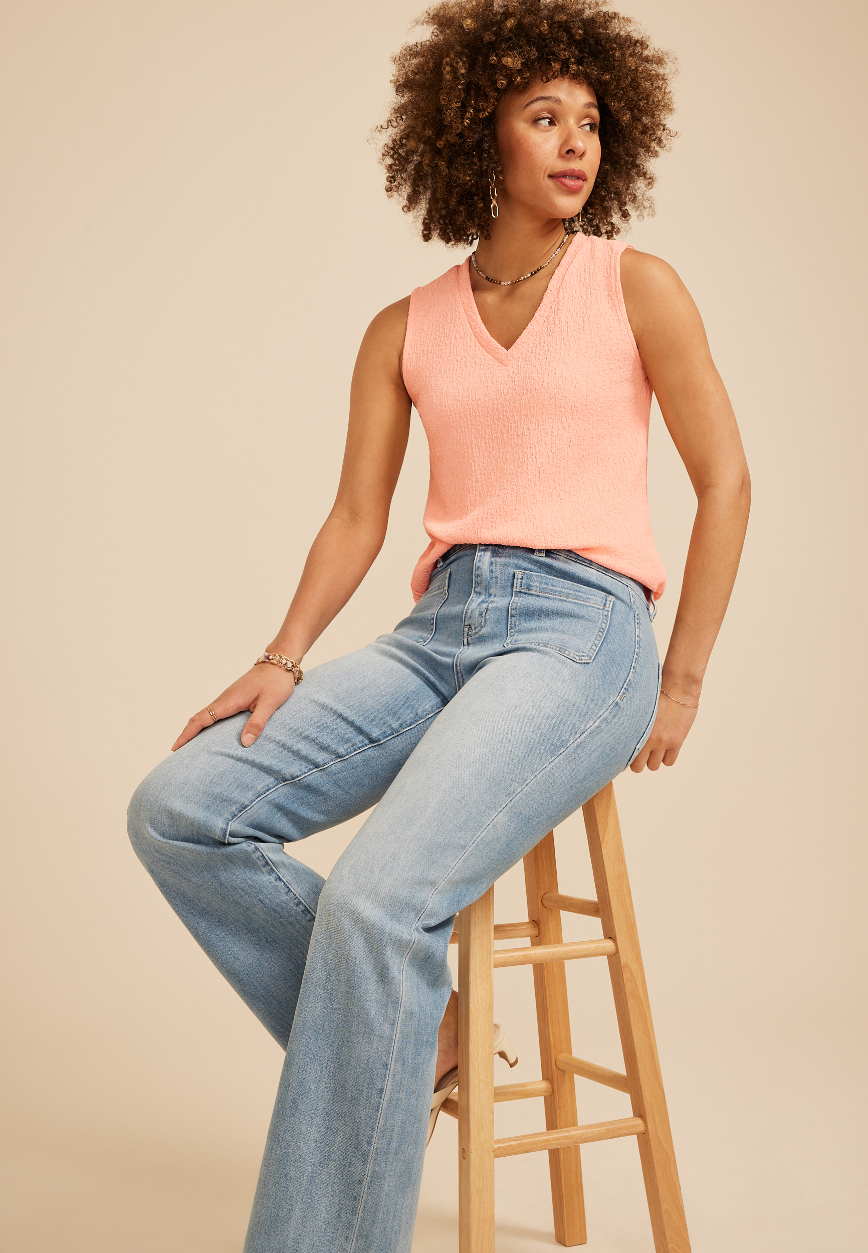 Textured V Neck Tank Top