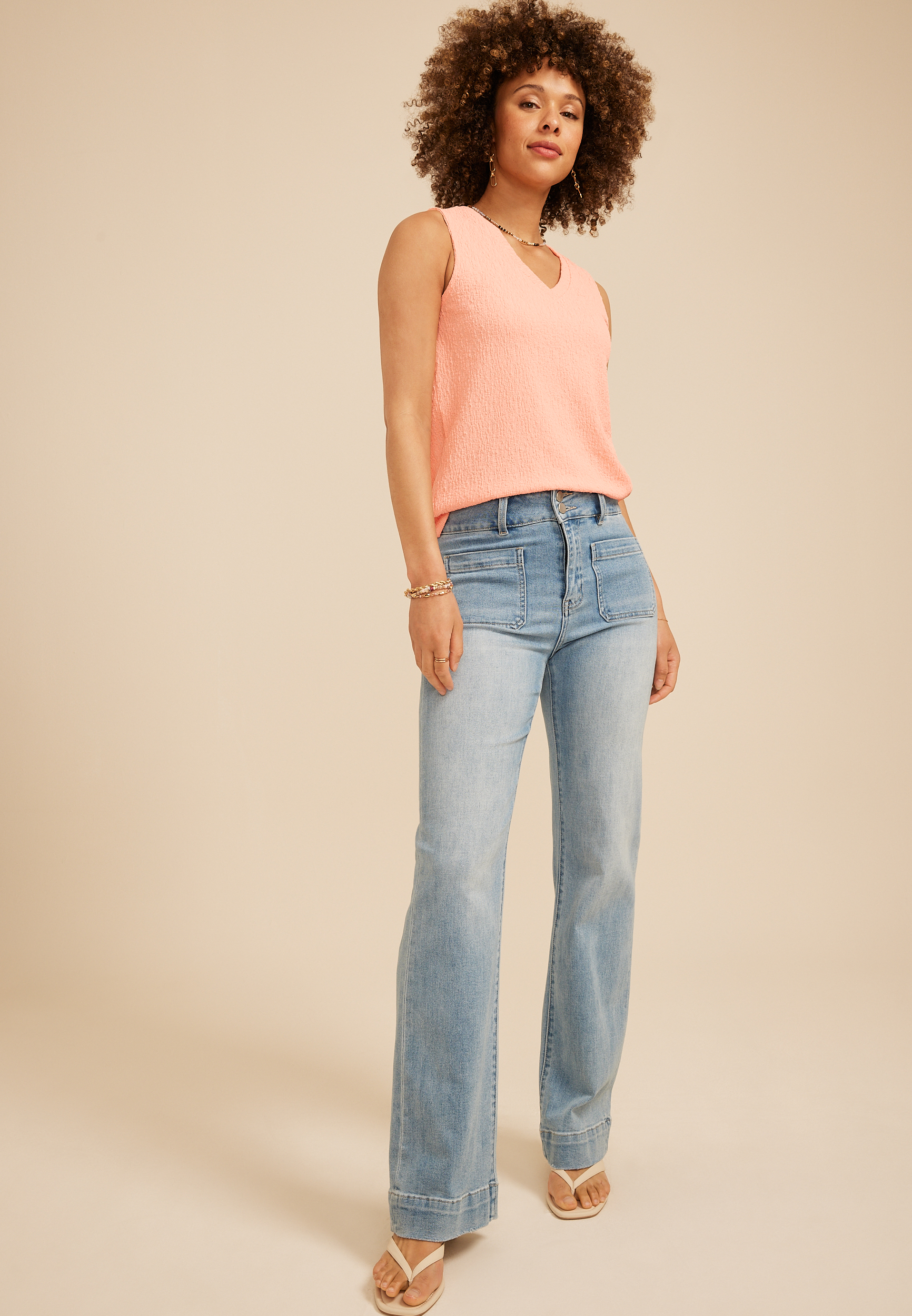 Textured V Neck Tank Top