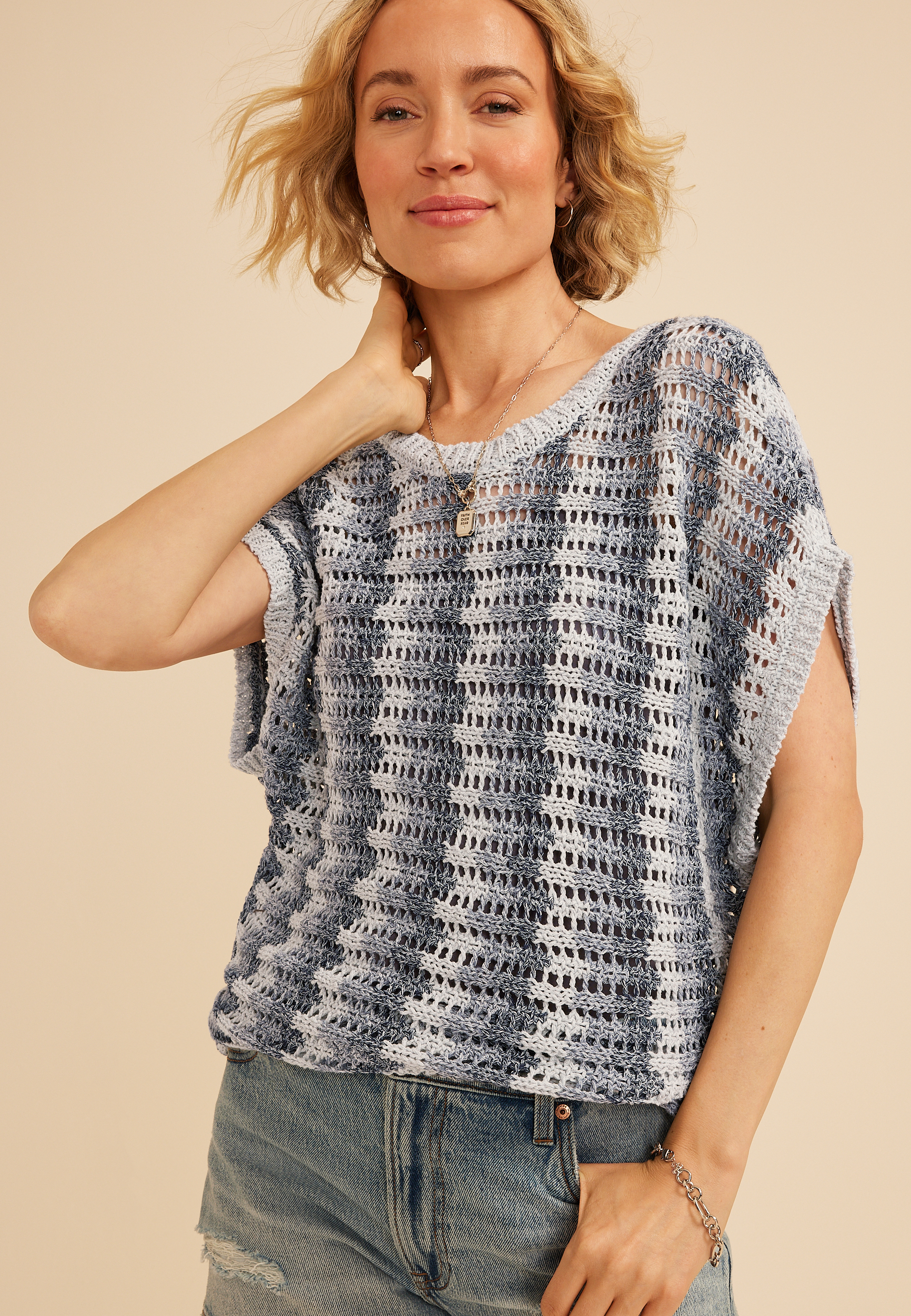 Wave Stripe Pointelle Dolman Top