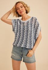 Wave Stripe Pointelle Dolman Top, C1772, small