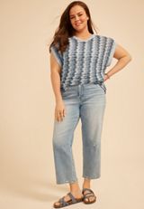 Plus Size Wave Stripe Pointelle Dolman Top, C1772, small