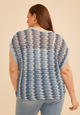 Plus Size Wave Stripe Pointelle Dolman Top, C1772, small