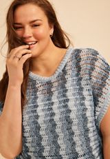 Plus Size Wave Stripe Pointelle Dolman Top, C1772, small