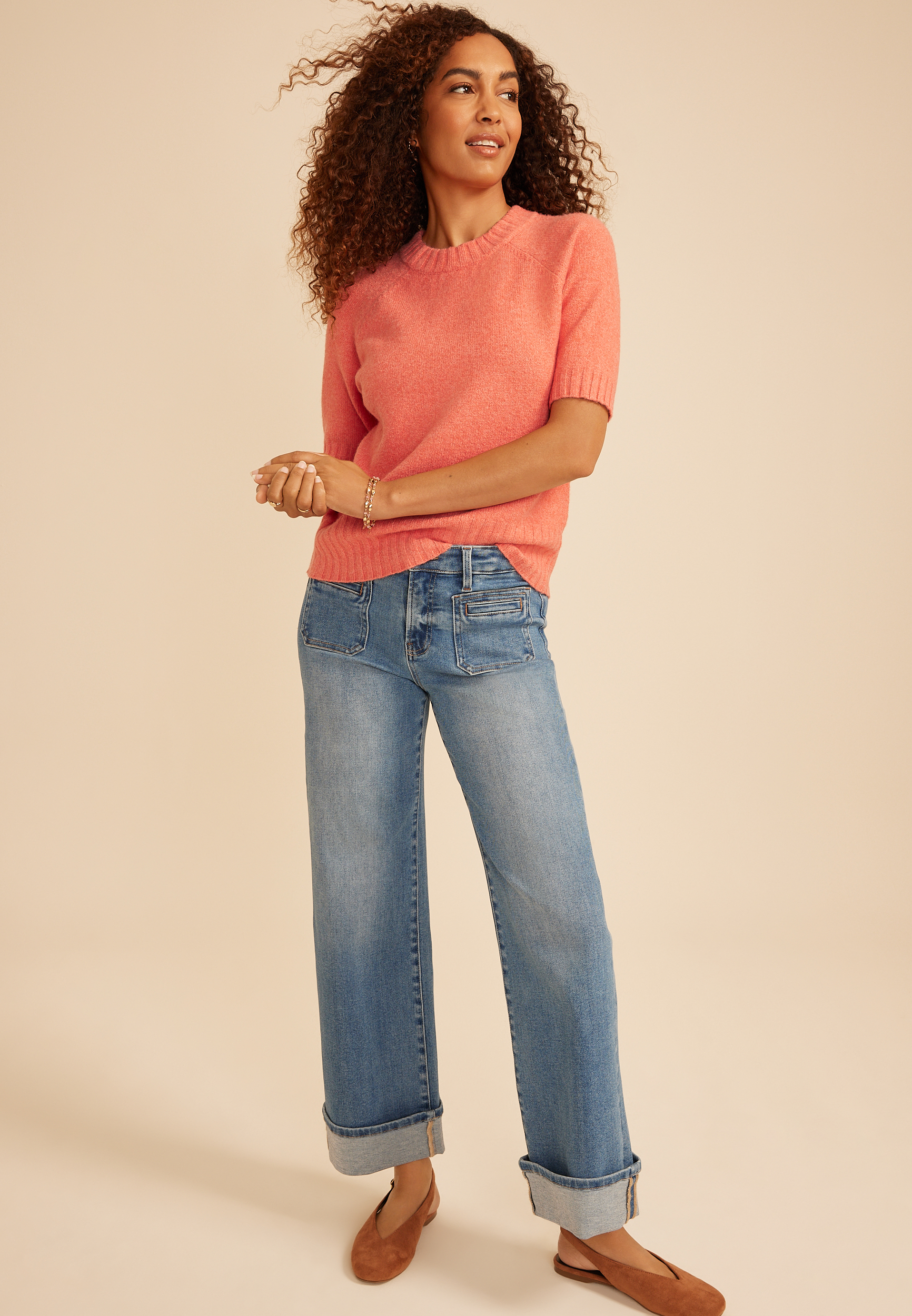Short Sleeve Crew Neck Sweater, C4002, large