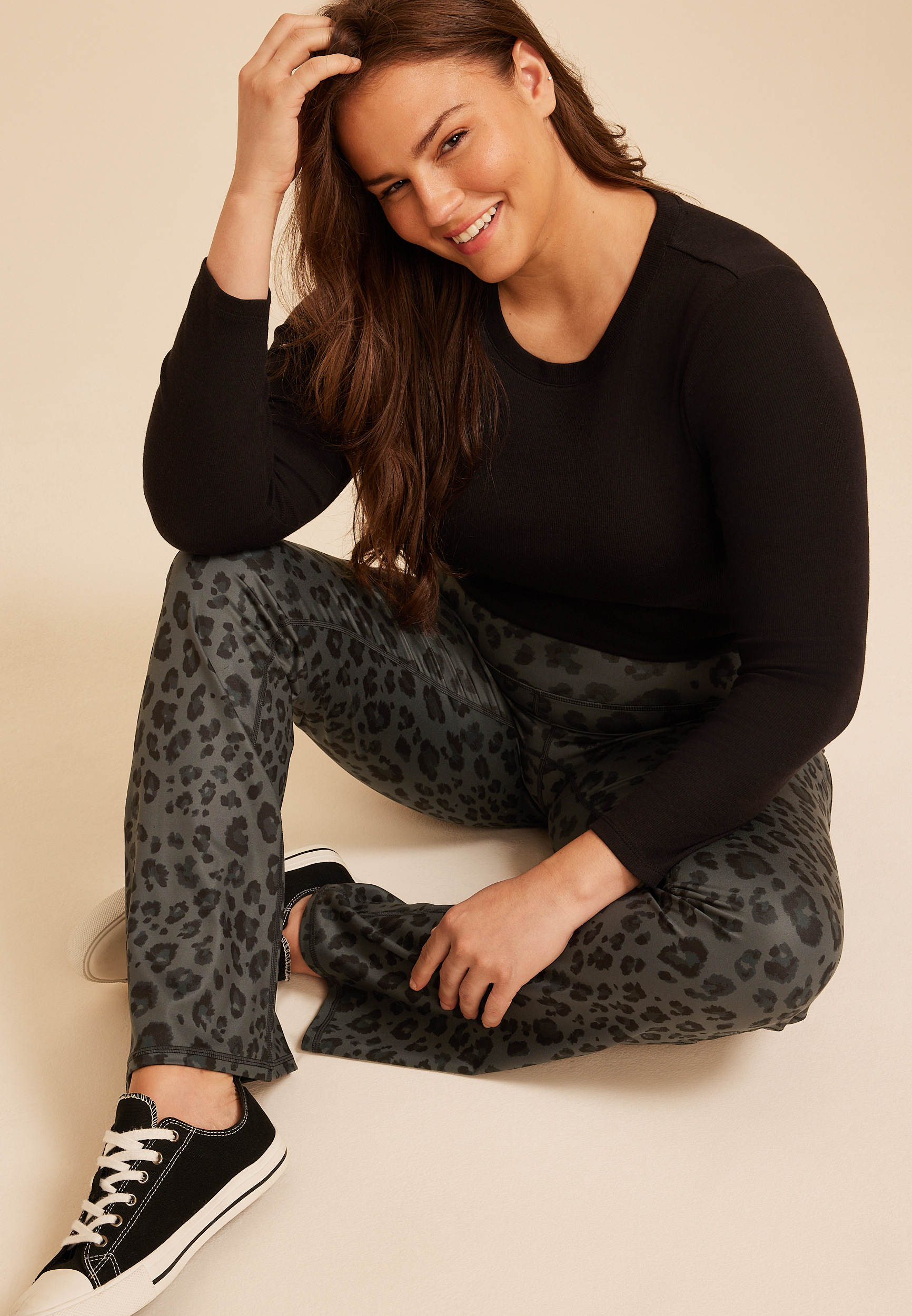 Plus Size High Rise Animal Print Flare Leggings