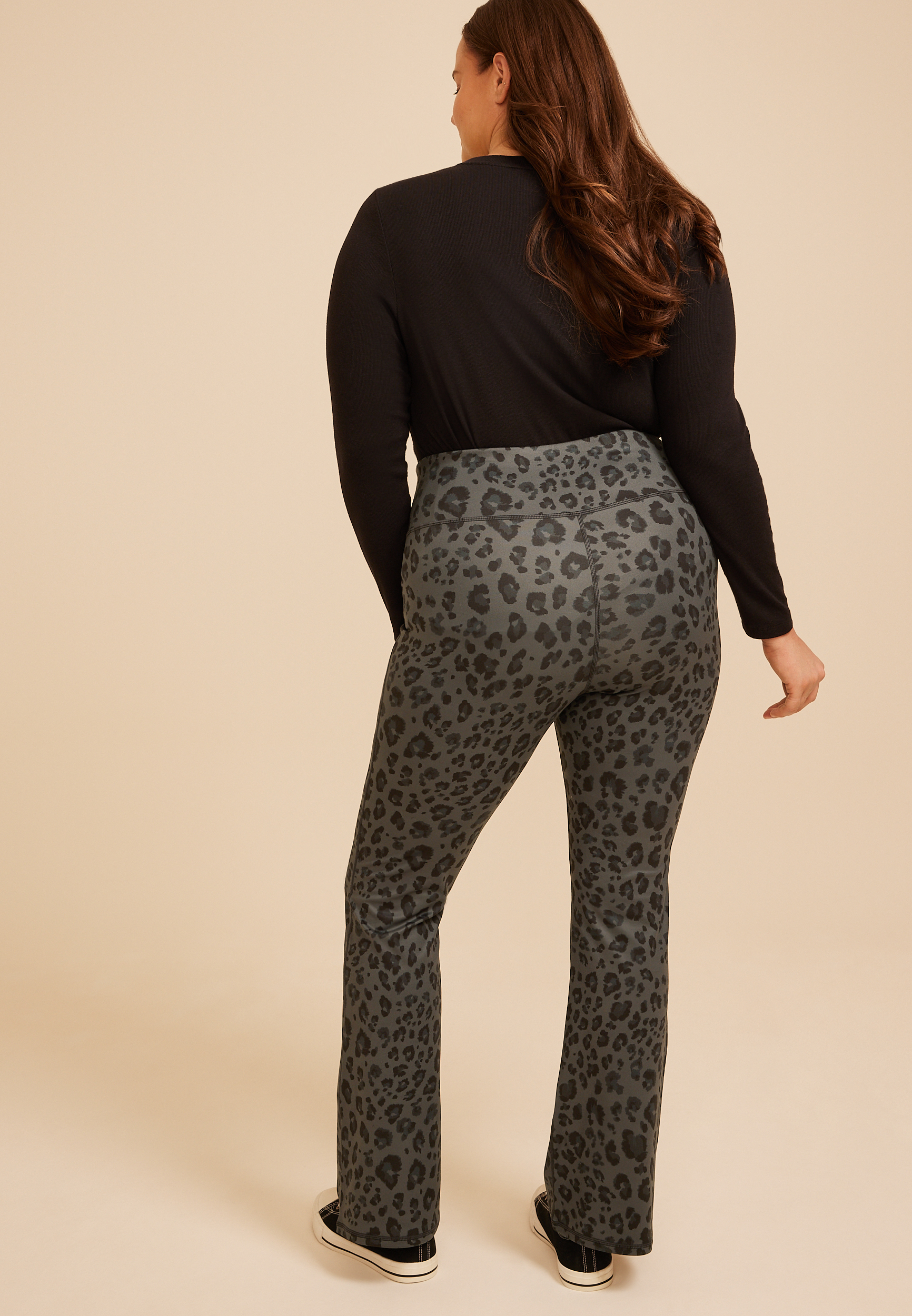 Plus Size High Rise Animal Print Flare Leggings, C1755, large
