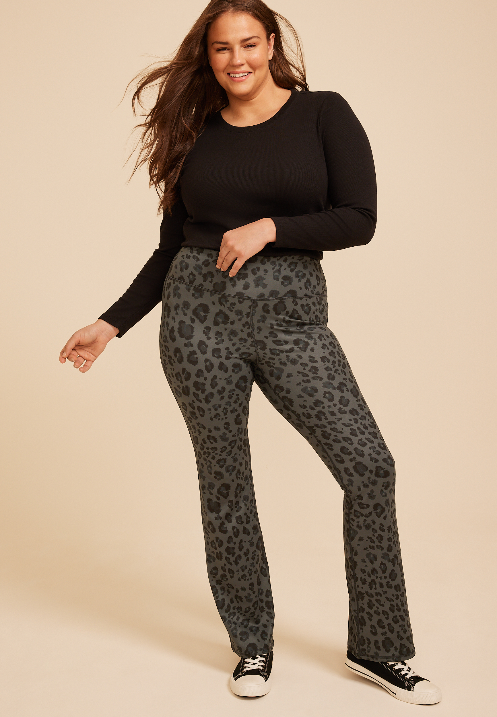 Plus Size High Rise Animal Print Flare Leggings, C1755, large