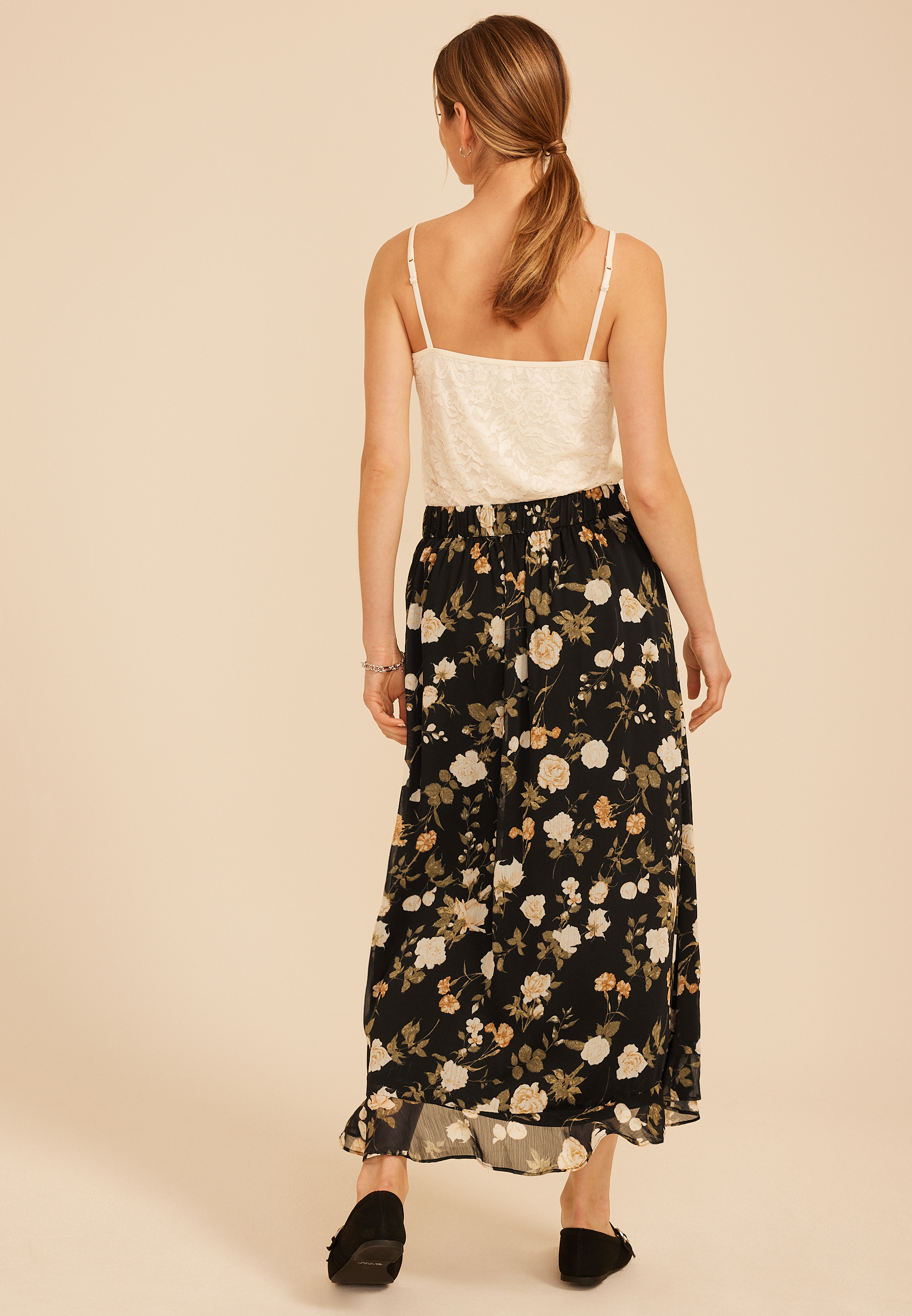 High Rise Floral Faux Wrap Maxi Skirt, C1756, large