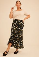 Plus Size High Rise Floral Faux Wrap Maxi Skirt, C1756, small