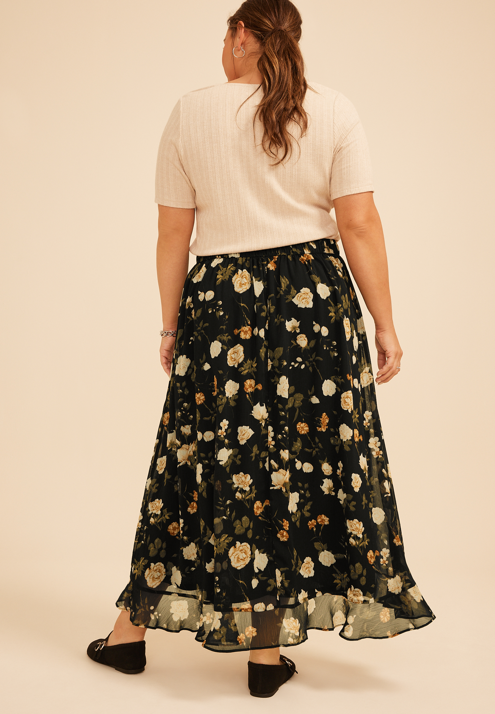 Plus Size High Rise Floral Faux Wrap Maxi Skirt, C1756, large