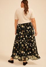 Plus Size High Rise Floral Faux Wrap Maxi Skirt, C1756, small