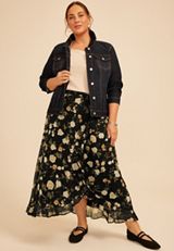 Plus Size High Rise Floral Faux Wrap Maxi Skirt, C1756, small