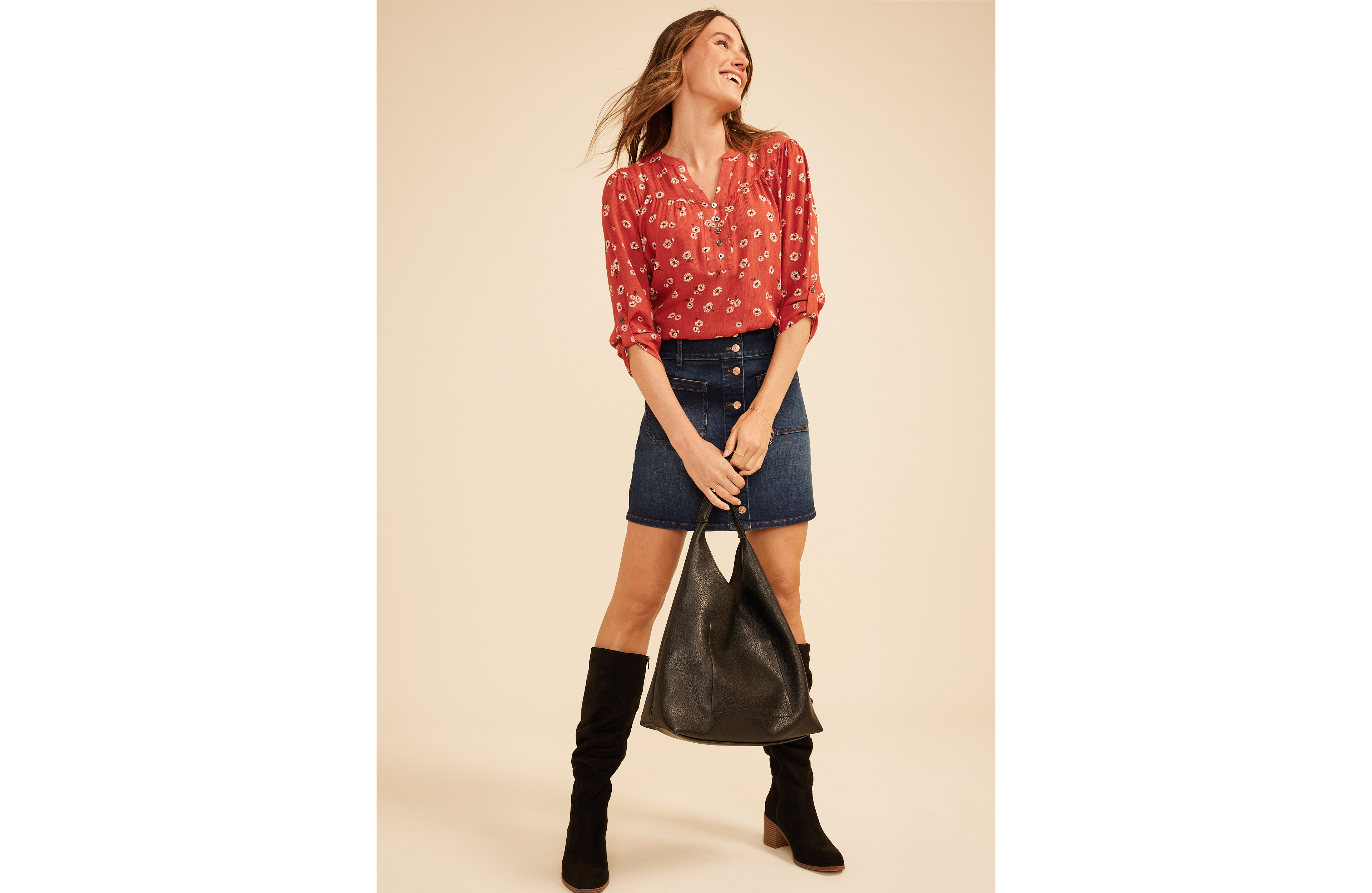 Floral Button Front 3/4 Sleeve Blouse