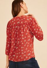 Floral Button Front 3/4 Sleeve Blouse, C1570, small
