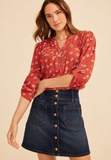 Floral Button Front 3/4 Sleeve Blouse, C1570, small
