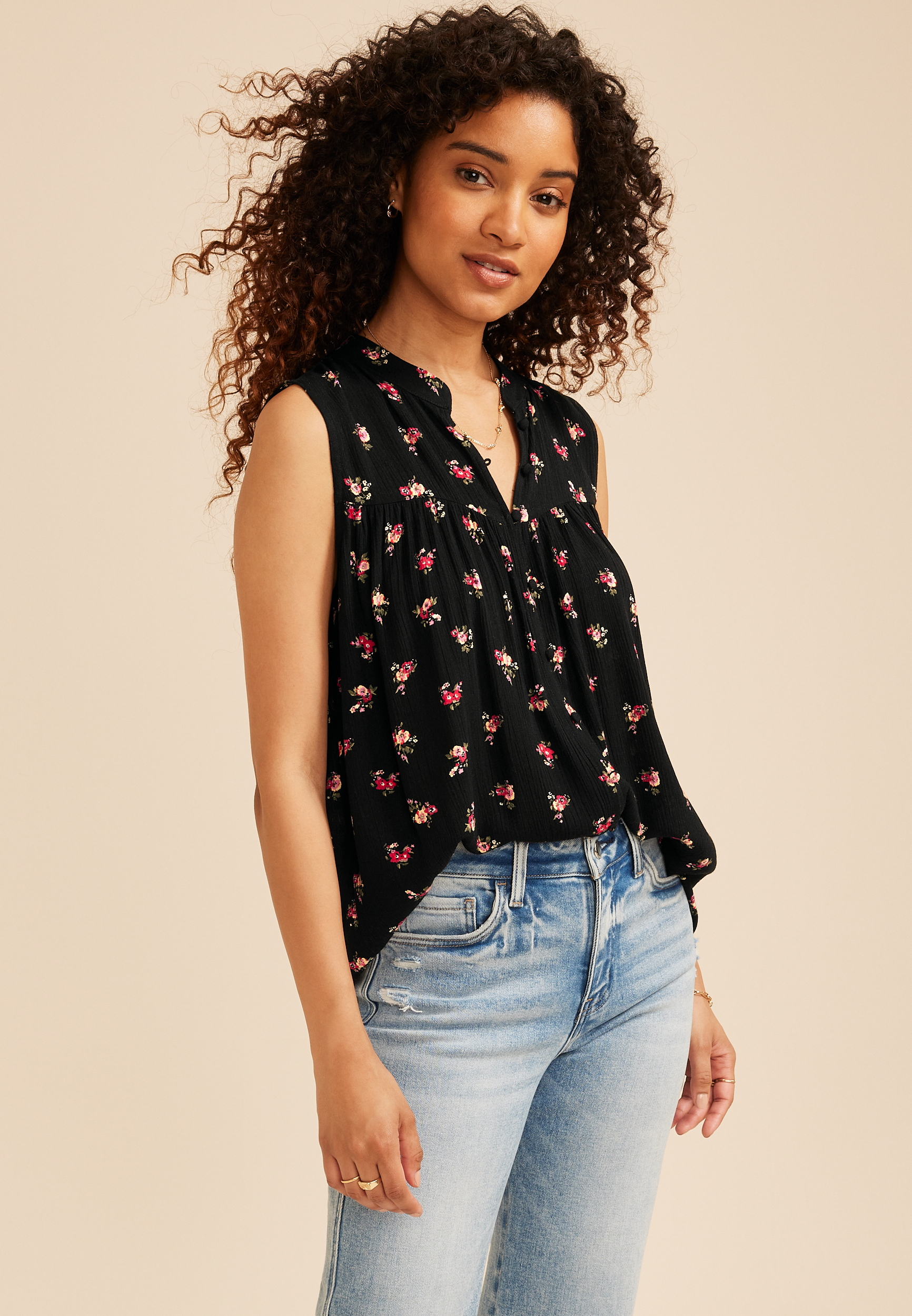 Floral Button Front Tank Top