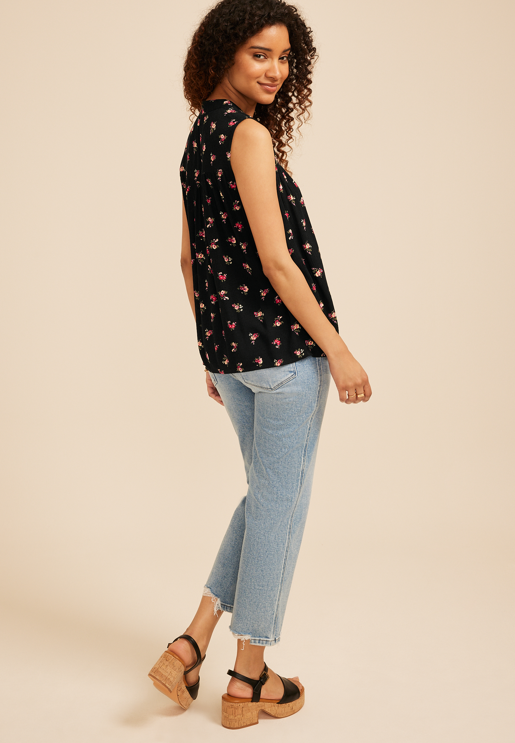 Floral Button Front Tank Top, C1756, large
