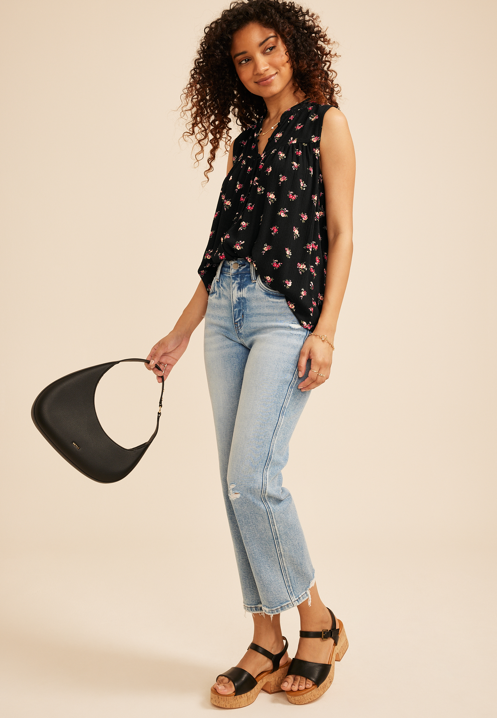 Floral Button Front Tank Top, C1756, large