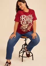 Plus Size Riley Green Oversized Fit Graphic Tee, C2497, small