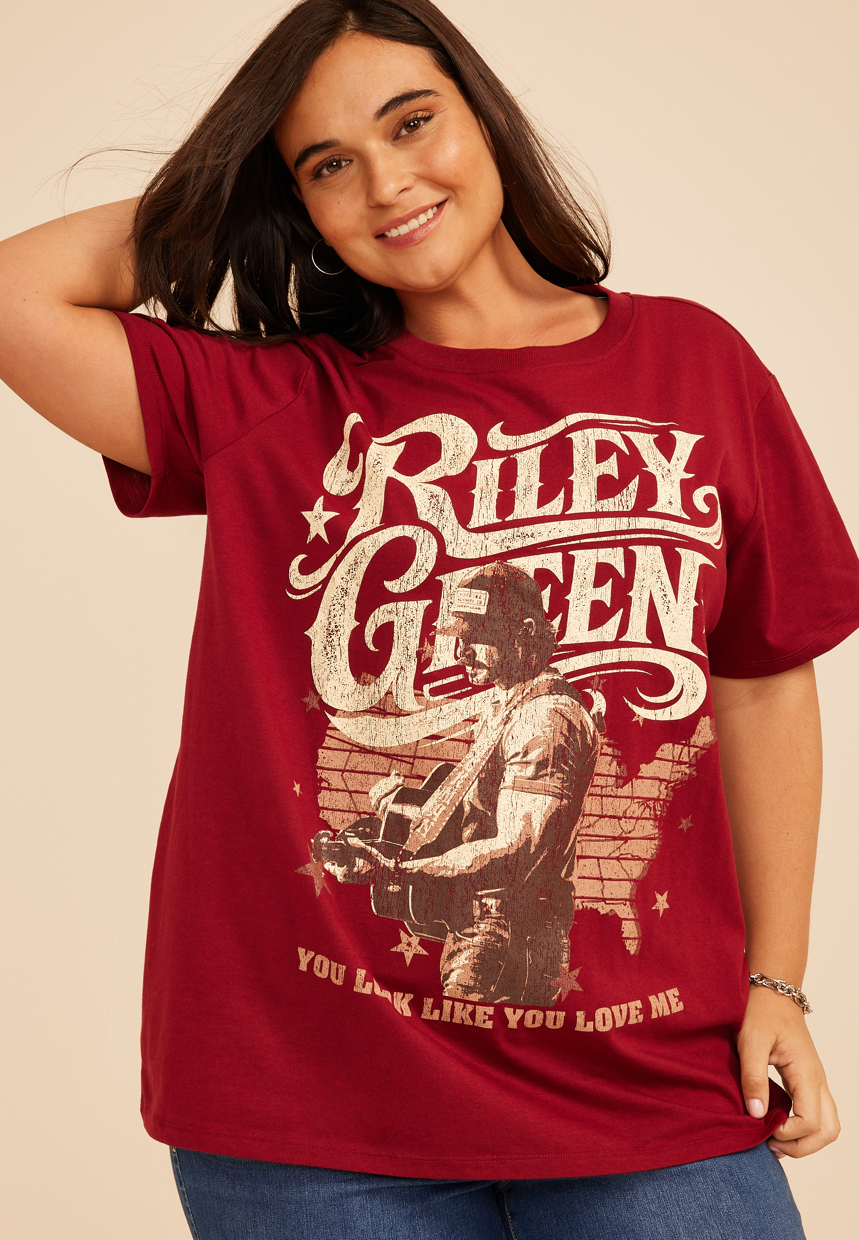 Plus Size Riley Green Oversized Fit Graphic Tee, C2497, large