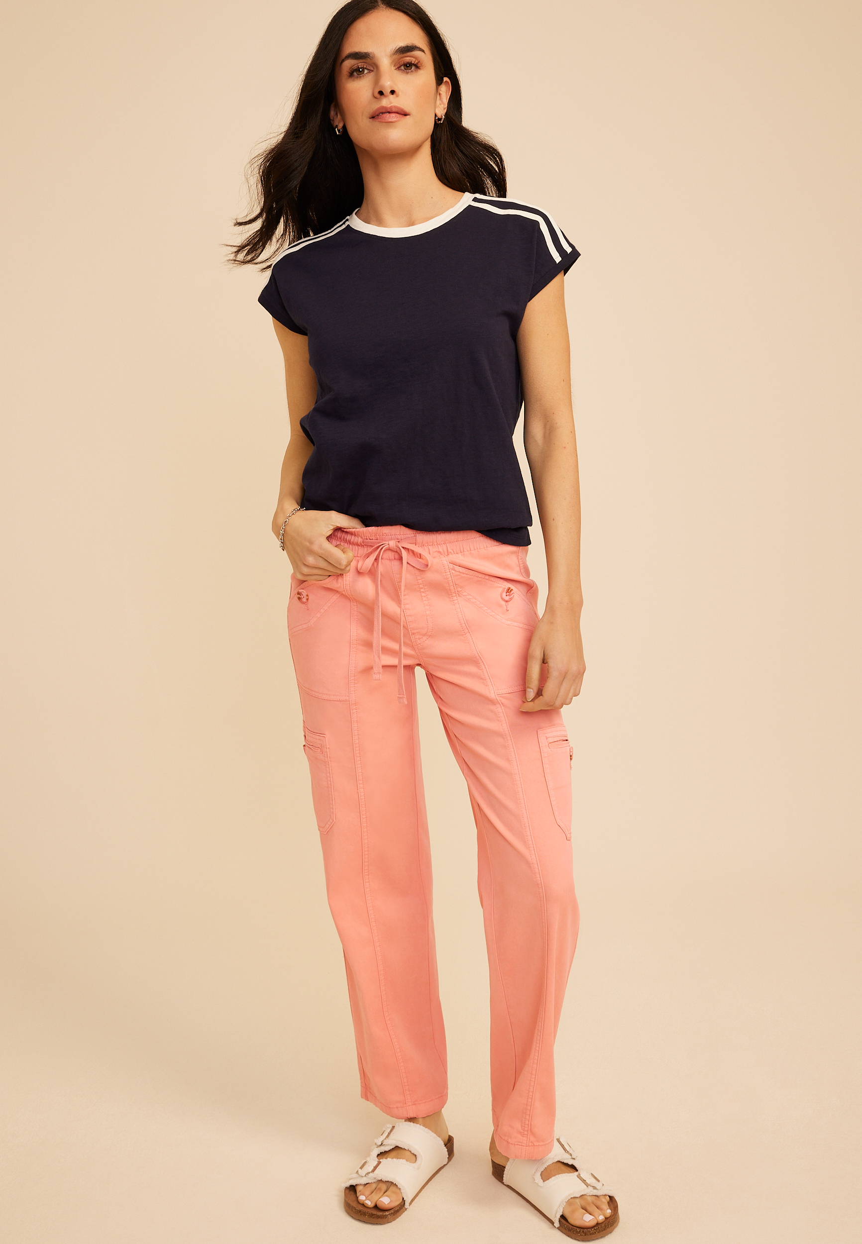 Mid Rise Cargo Tencel Pant, BLUSH, large