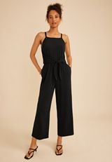 Bare Square Neck Tie Waist Jumpsuit, C106, small