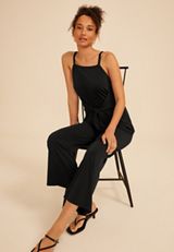 Bare Square Neck Tie Waist Jumpsuit, C106, small