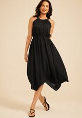 Halter Ladder Trim Shark Bite Midi Dress, C106, small