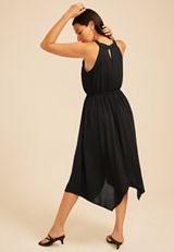 Halter Ladder Trim Shark Bite Midi Dress, C106, small