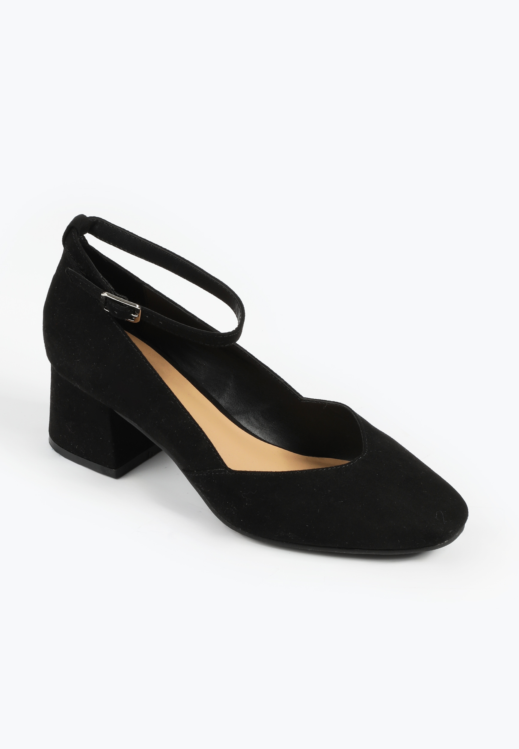 SuperCush Faux Suede Ankle Strap Block Heel