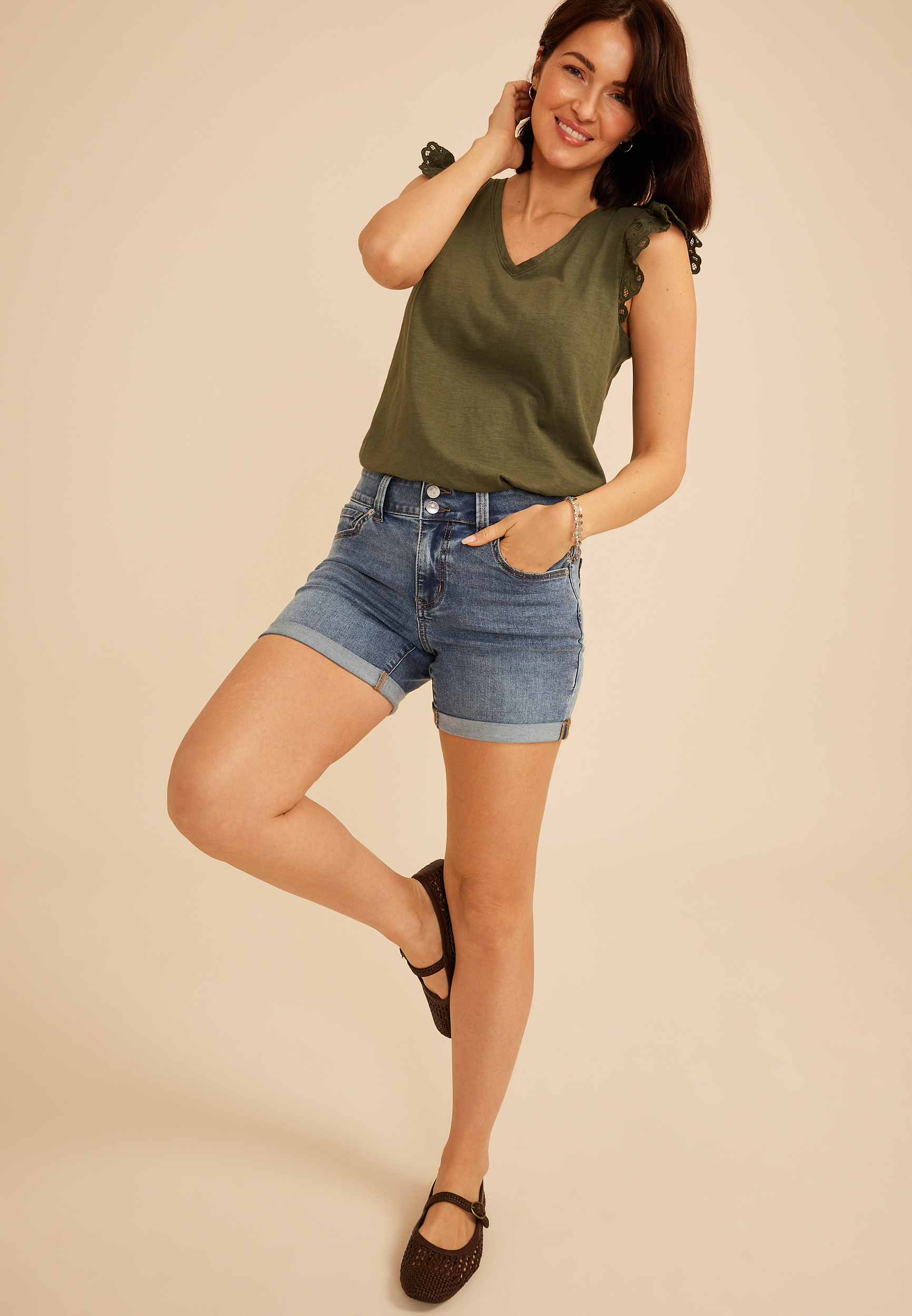 m jeans by maurices&trade; Classic High Rise Double Button Rolled Hem 5in Short