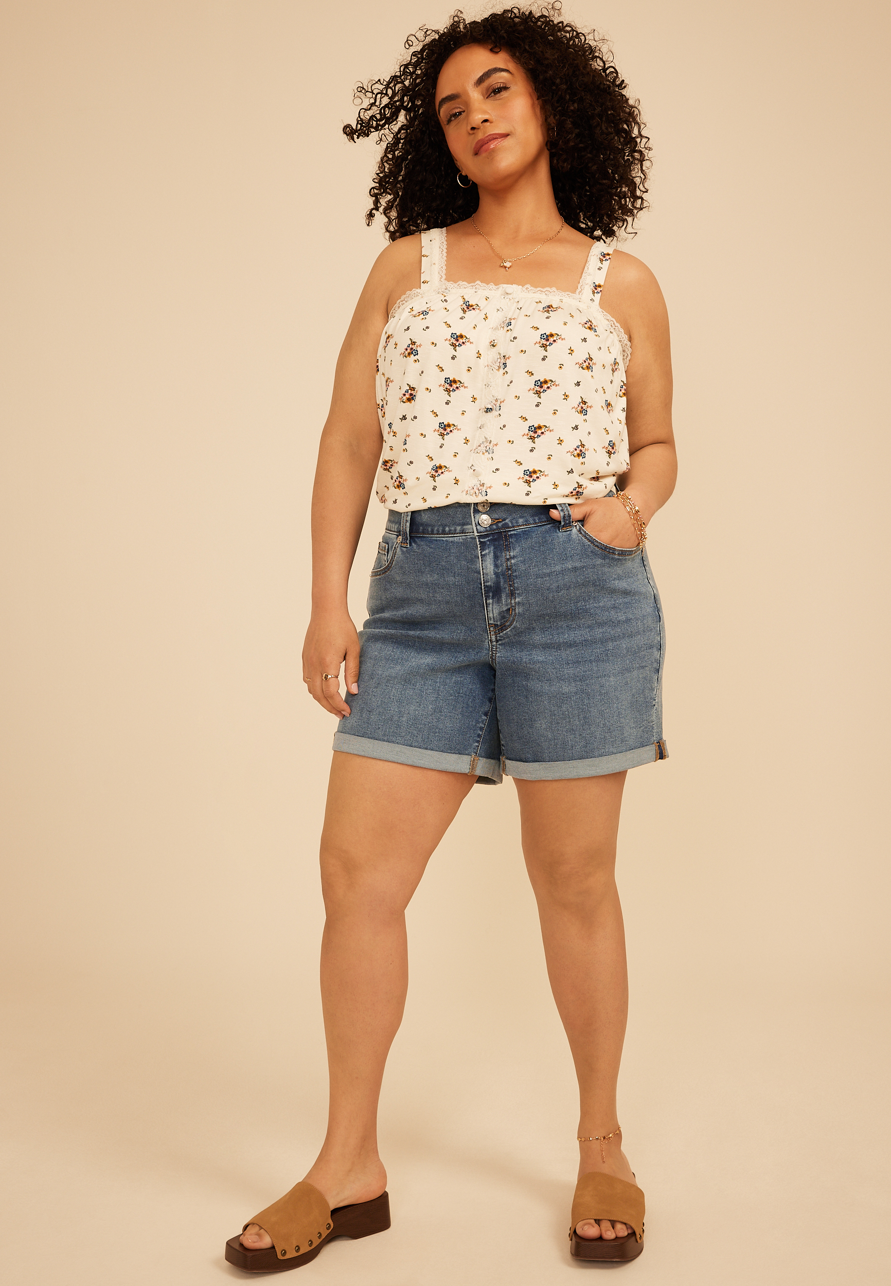 Plus Size m jeans by maurices&trade; Classic High Rise Double Button Rolled Hem 6in Short, C3337, large