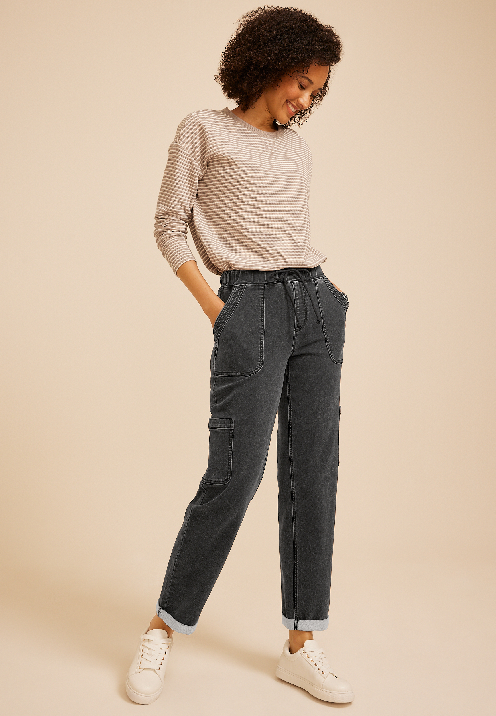 m jeans by maurices&trade; High Rise Black Knit Rolled Hem Jogger