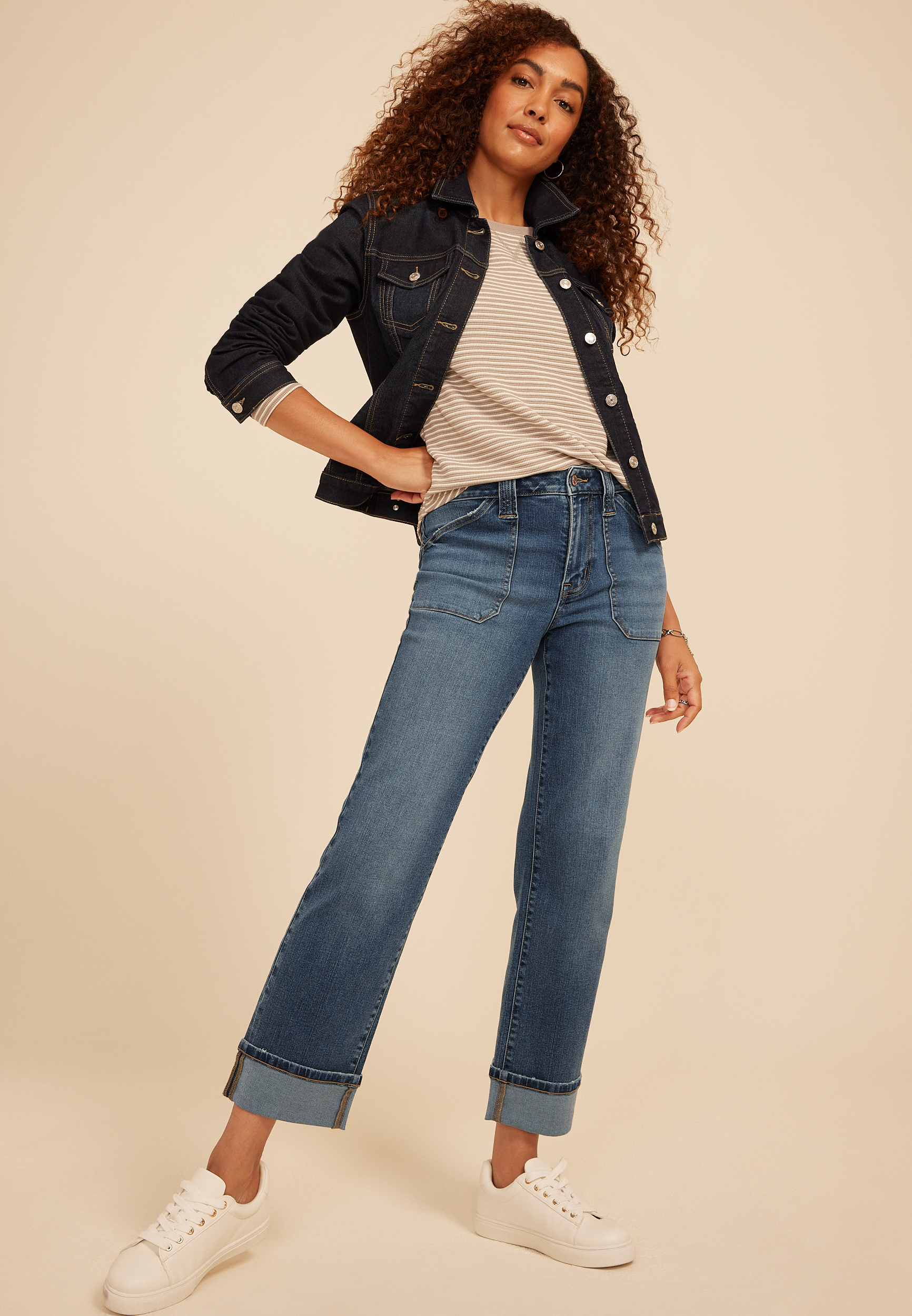 m jeans by maurices&trade; High Rise Pork Chop Pocket Straight Ankle Jean