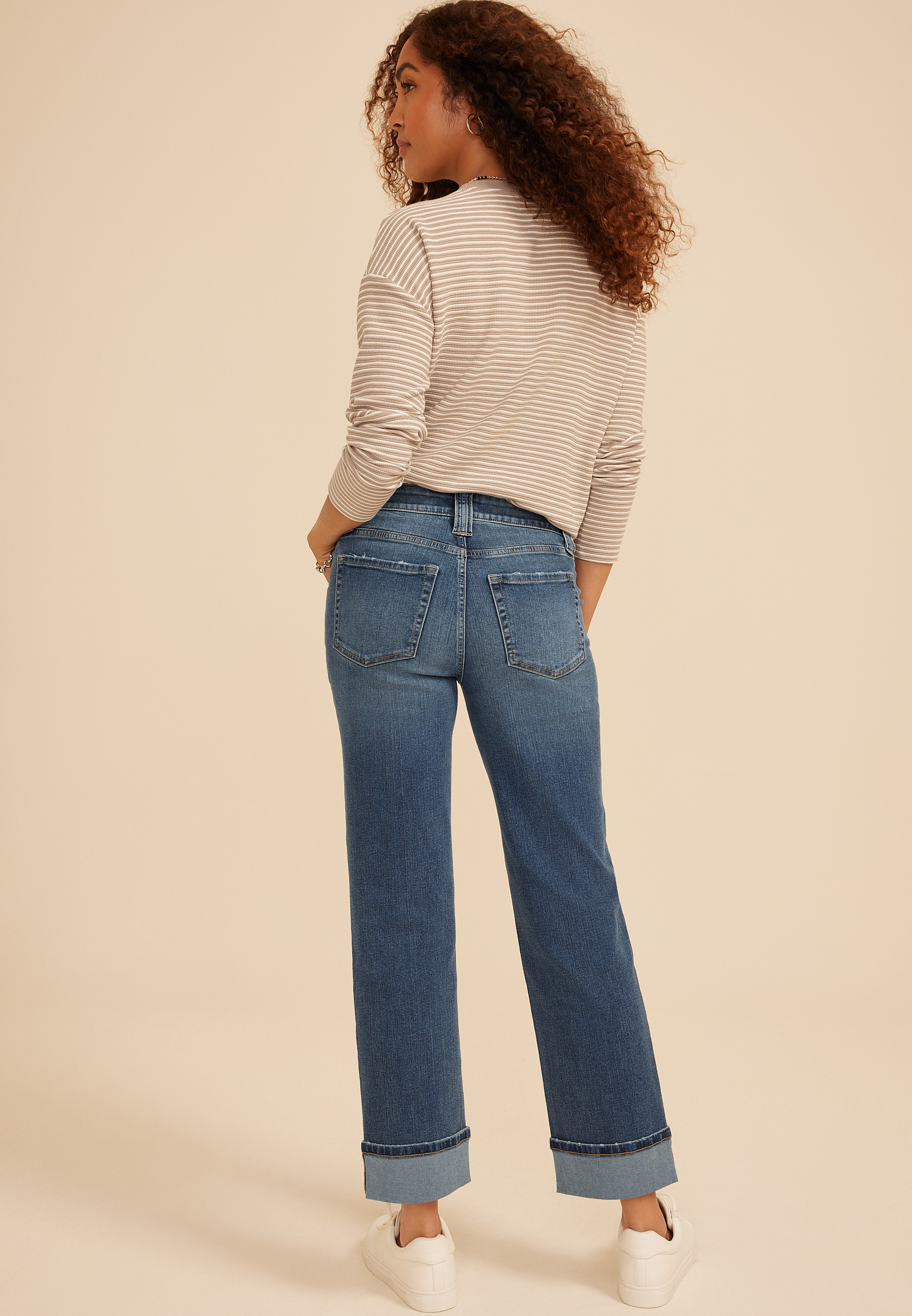 m jeans by maurices&trade; High Rise Pork Chop Pocket Relaxed Straight Ankle Jean, C3337, large