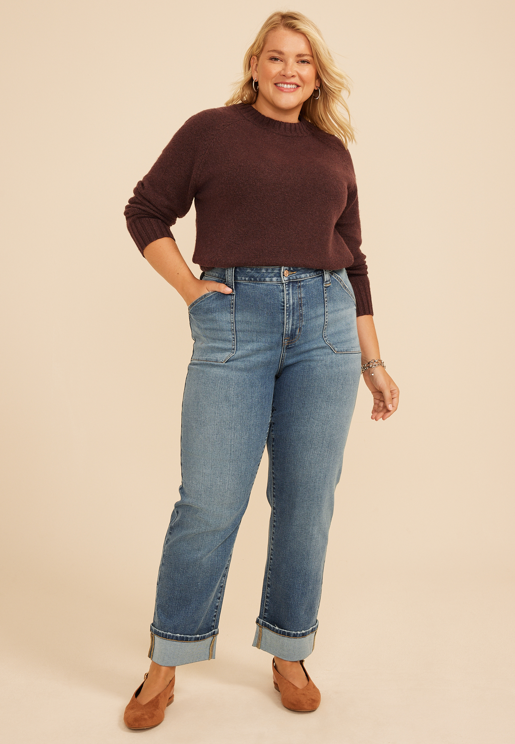 Plus Size m jeans by maurices&trade; High Rise Pork Chop Pocket Relaxed Straight Ankle Jean