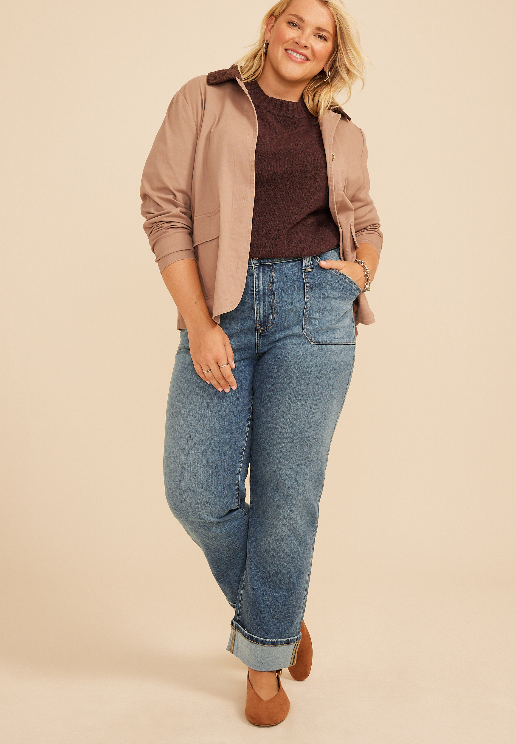 Plus Size m jeans by maurices™ High Rise Pork Chop Pocket Relaxed Straight Ankle Jean, C3337, large