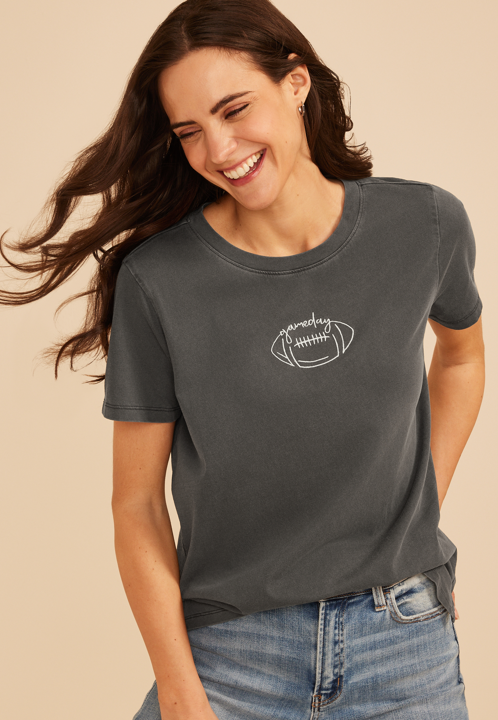 Game Day Embroidered Football Classic Fit Graphic Tee