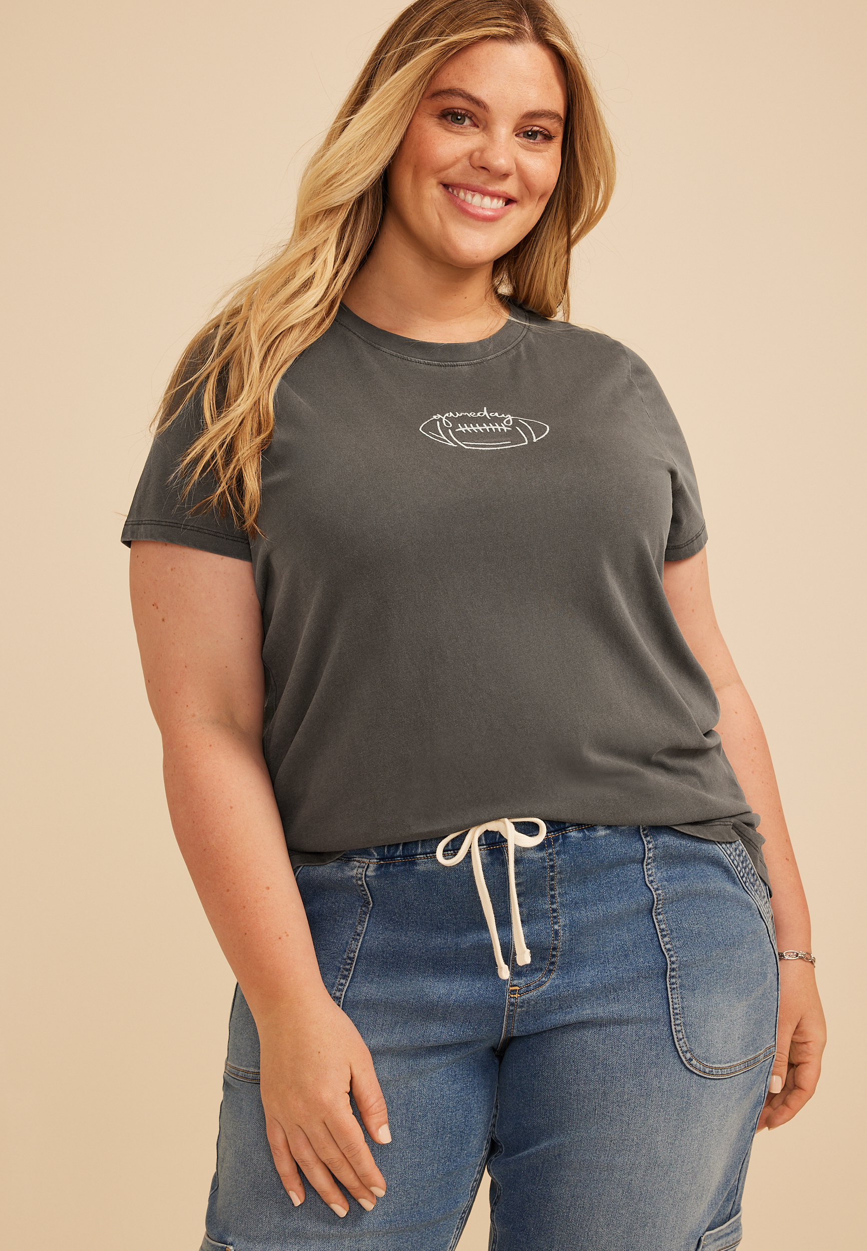Plus Size Game Day Embroidered Football Classic Fit Graphic Tee, C106, large