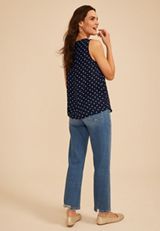 Navy Polka Dot Lace Trim Tank Top, C8870, small
