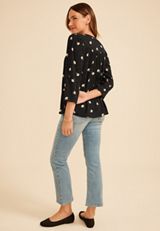 Printed Button Front 3/4 Sleeve Blouse, C1756, small