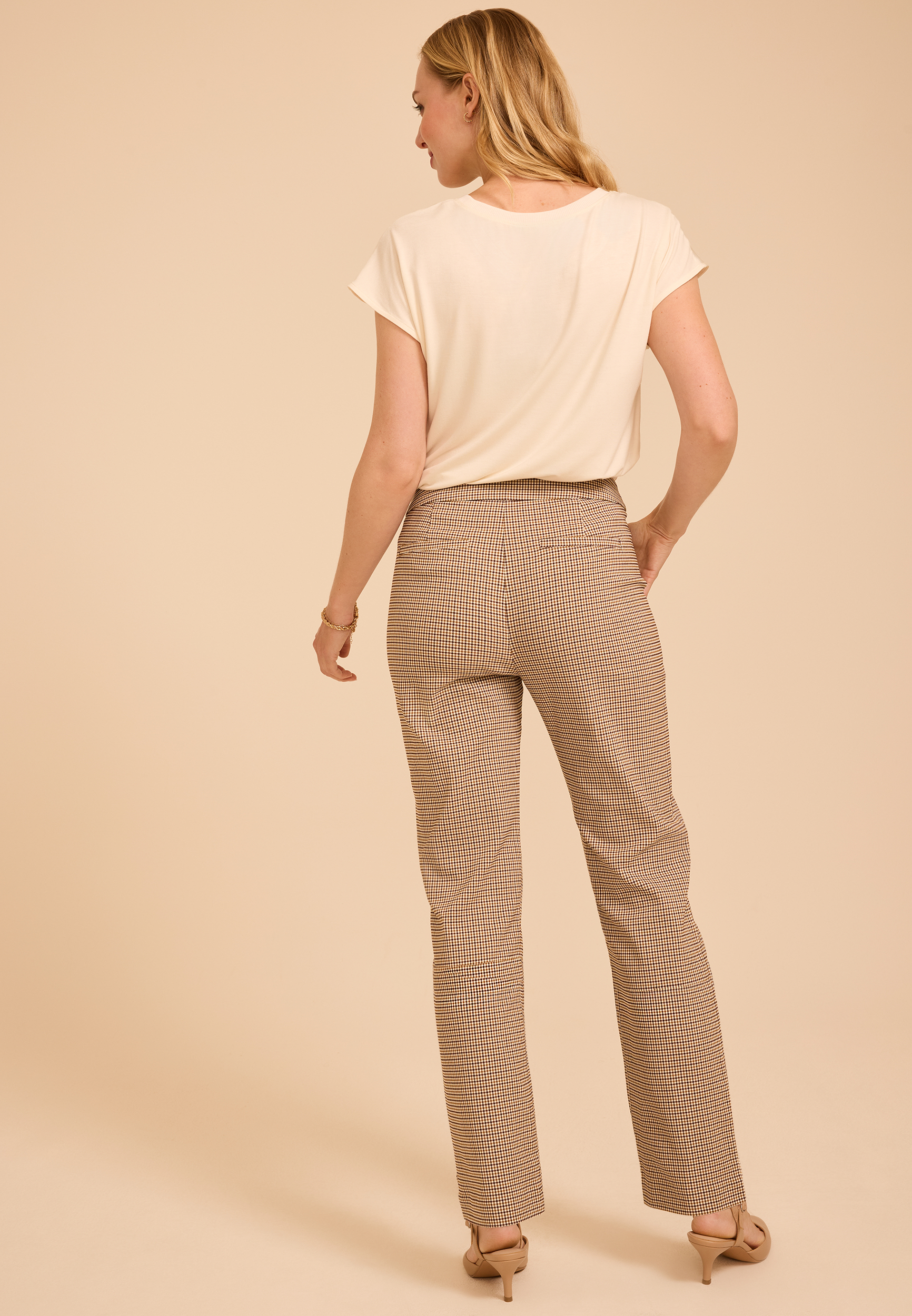 Plaid High Rise Tab Pocket Bengaline Straight Pant, C5872, large