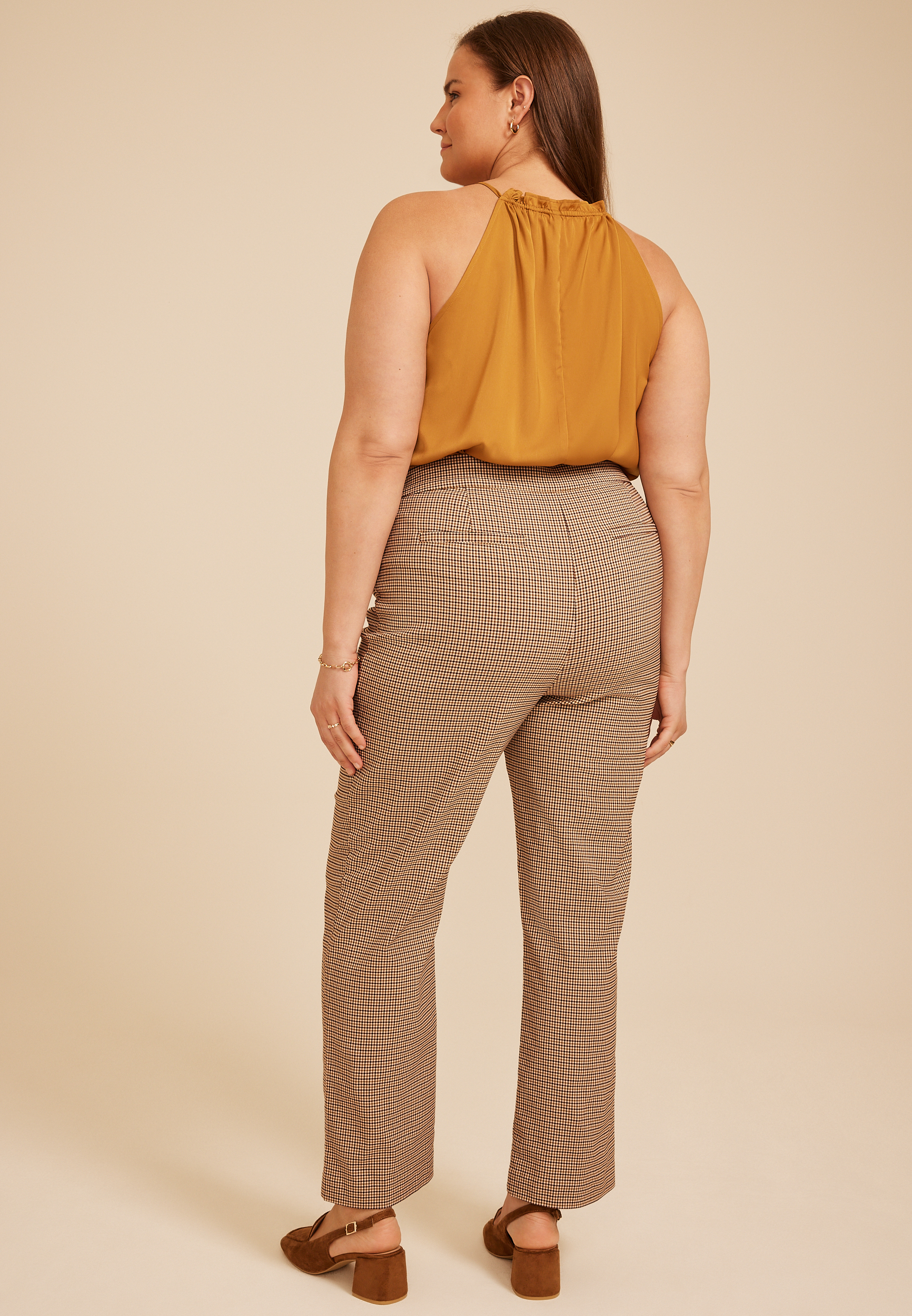 Plus Size Plaid High Rise Tab Pocket Bengaline Straight Pant, C5872, large