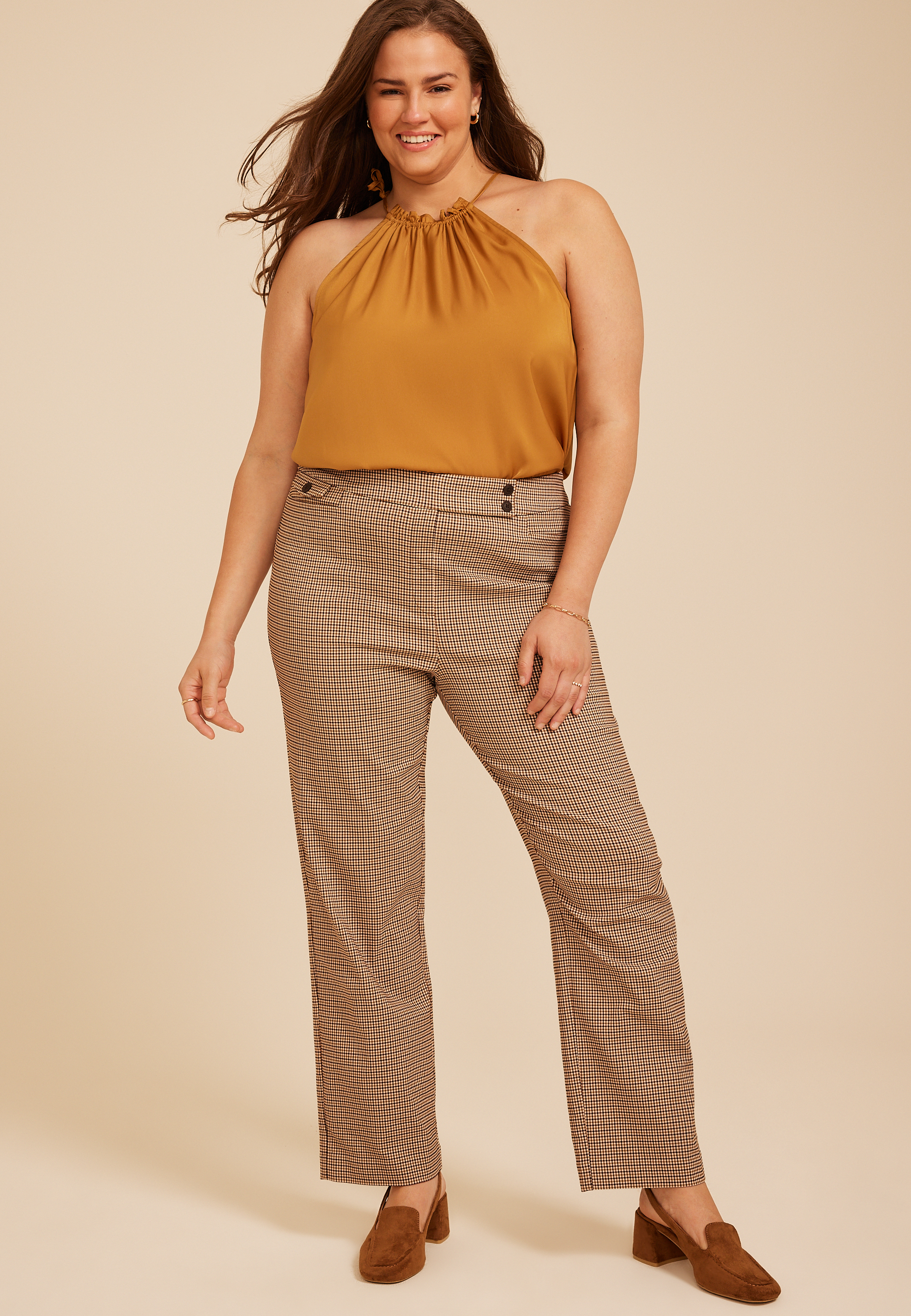 Plus Size Plaid High Rise Tab Pocket Bengaline Straight Pant, C5872, large